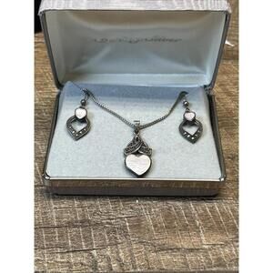 Vintage 925 Sterling Silver Heart Necklace And Earring Set-Thailand-20in Chain